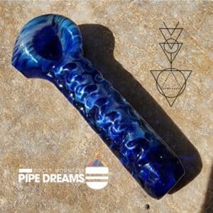 Blue Glass hand pipe for smoking with left side carburator and very interesting texture
