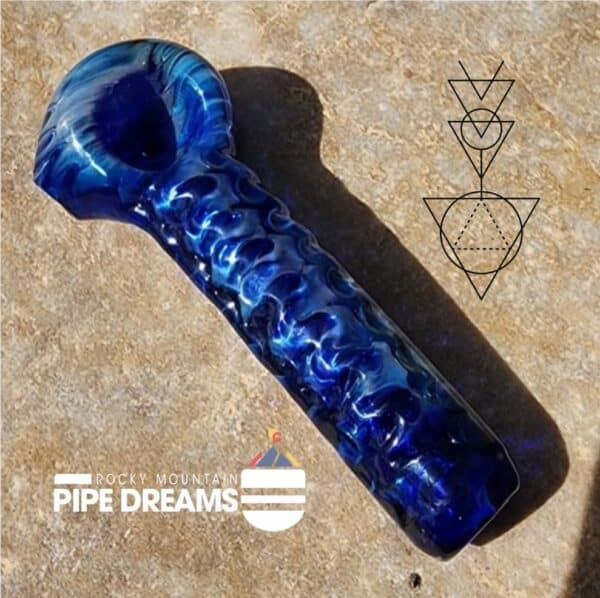 Blue Glass hand pipe for smoking with left side carburator and very interesting texture
