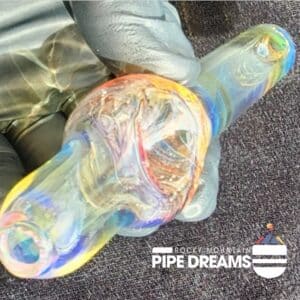 gold fumed red colored glass steam roller pipe and carb and draw hole at each end