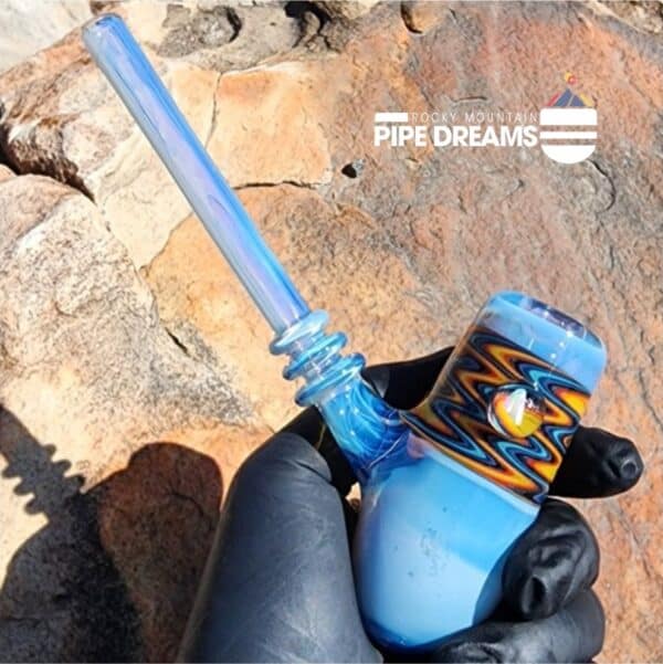 Blue Headie Hand Pipe by Kyle White Glass