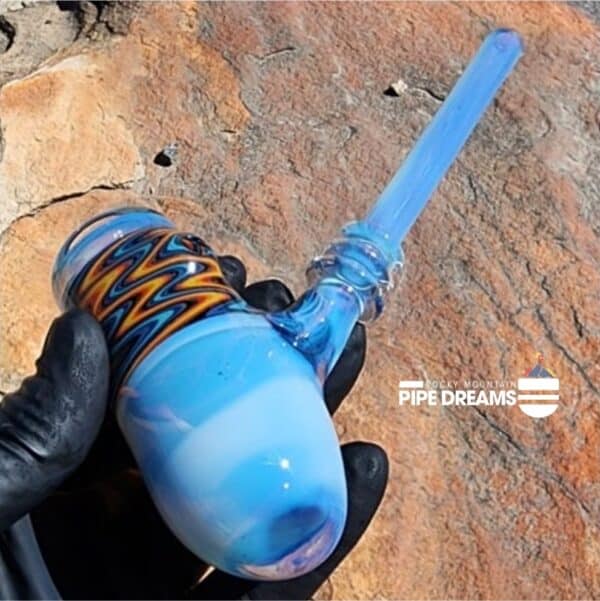 Blue Headie Hand Pipe by Kyle White Glass - Image 3