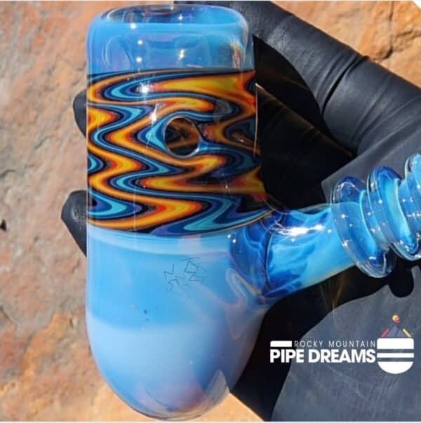 Blue Headie Hand Pipe by Kyle White Glass - Image 6
