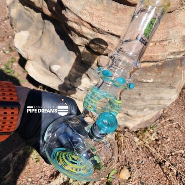 10"  green and blue Water Pipe with Doughnut By SpaceGlass
