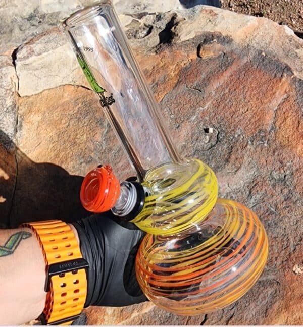 8.5 inch Double Bubble orange and yellow Waterpipe By SpaceGlass - Image 5