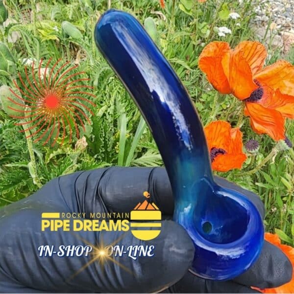 blue glass hand pipe 4 inches in length american made perfect smoking pipe