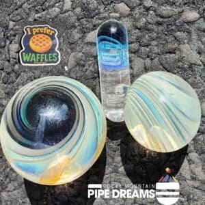 Swirling light blues and silver thourgh out these terp slurpers that functions great color of silver fume