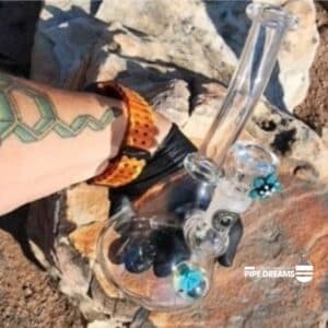 small beaker with flower marble 14mm bowlslide with matching flower and includes a Bear Quartz bucket and american made carb cap very nice rig.