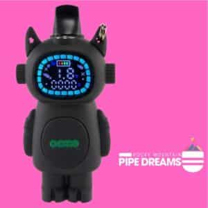 510 thread battery for cartridges in the form of a small robot characther with a large didgital scxreen and the brand name ooze in the center