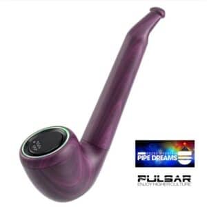 red faux wood rich color in the shape of a smoking pipe this 510 thread vape cartridge battery can hide the cartridge inside with a digital display on the bowl top