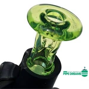 Pivot cooling Top in Green from Durin Glass is a great piece of glass. Place in fridge for several minutes for a smooth cool hit. Dual cut technique on the bottom for full function pearl spinning.