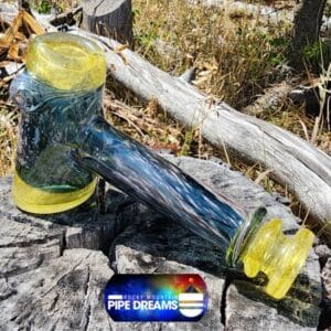 Glass hand pipe in hammer style with lemon drop accents by steven andrew florez