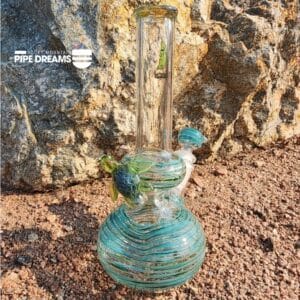8 inch tall and 5 inches round on bottom waterpipe with glass turtle on it, by Spaceglass of colorado
