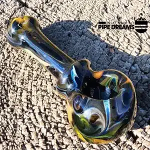 Hand pipe in black, gold, blue smoike colors made in Denver Colorado