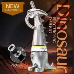 Lookah Dinosaur electric dab rig in red shaped like a dinosaur. Featuring a 950mAh battery, 710 coils, and digital display. Everybodys favorite.
