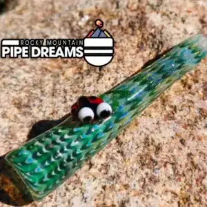 Critter Hitter with Ladybug on it, made here in colorado Travis Radtke 3.5inch piece. Sweet green and blue and aqua and black color work and glass and pattern...great gift, for yourself! blue and Black and aqua glass colors abound