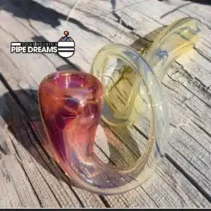curely shaped glass silver and gold fumed hand pipe