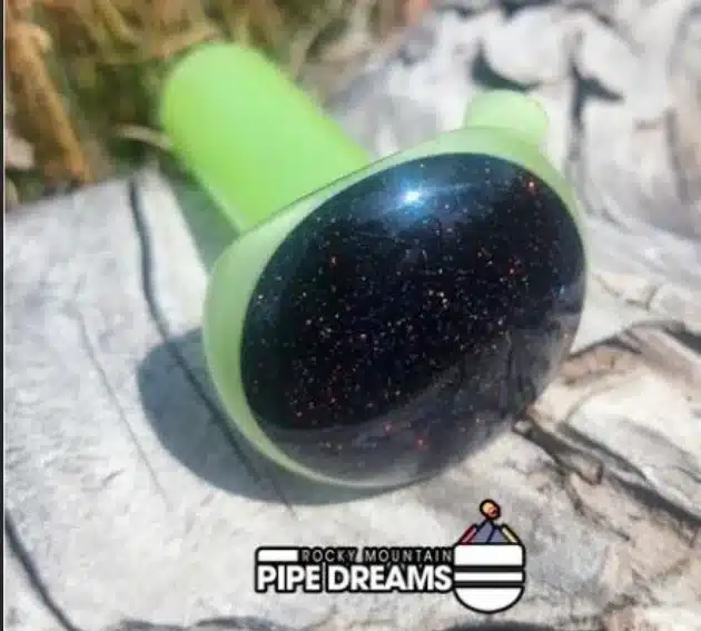 American glass hand pipe in green with crushed opel.