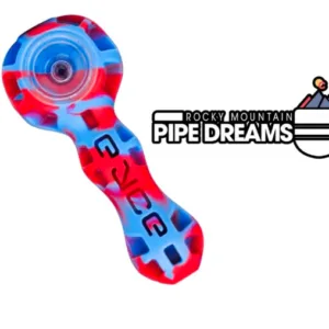 The silicone Eyce Spoon in blue and purple colors, inlaid replacable borosilicate glass bowl, built in poker and material storage all in one. Solid choice
