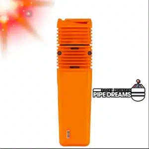 The VEAZY is a compact portable dry herb vaporizer by Storz & Bickel. Easy to use one button control, LCD screen, web app, produces big clouds. (orange)