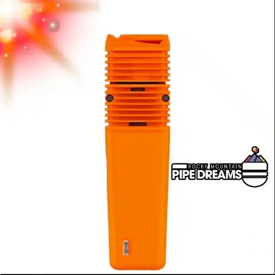 The VEAZY is a compact portable dry herb vaporizer by Storz & Bickel. Easy to use one button control, LCD screen, web app, produces big clouds. (orange)